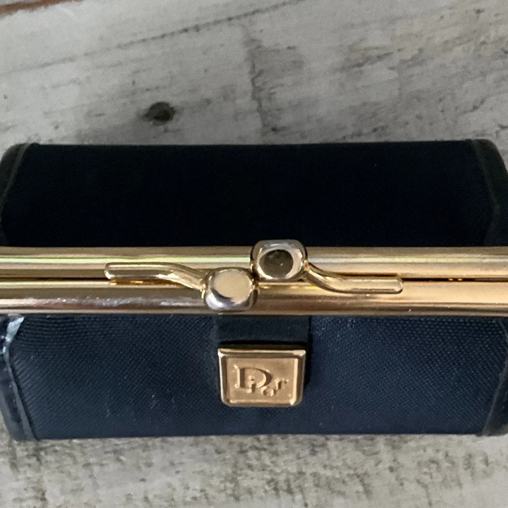 Vintage Dior Navy Canvas Key Pouch with Gold-Tone Frame - Picture 6 of 9